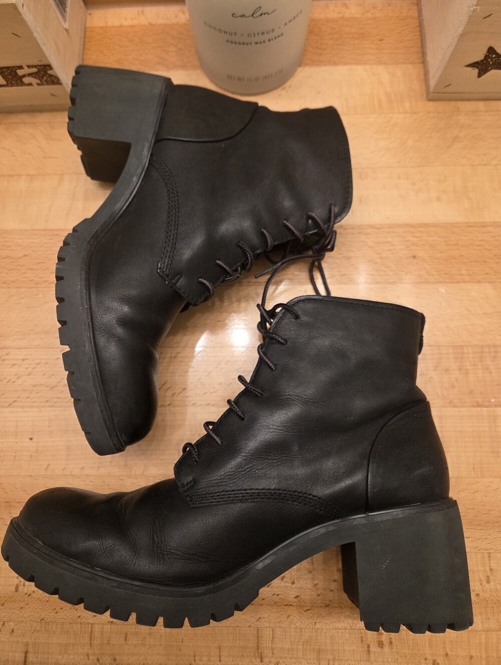 Timberland Averly Lace Chukka Boots Black Leather Block Heel Women's Sz 8.5 - Picture 8 of 10